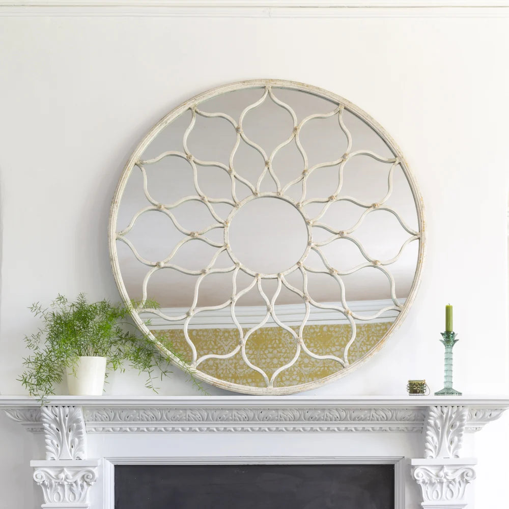 Decorative Round Mirror Antique White