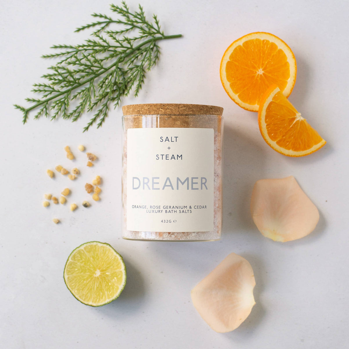 Salt & Steam Dreamer Luxury Bath Salts with orange, rose and geranium