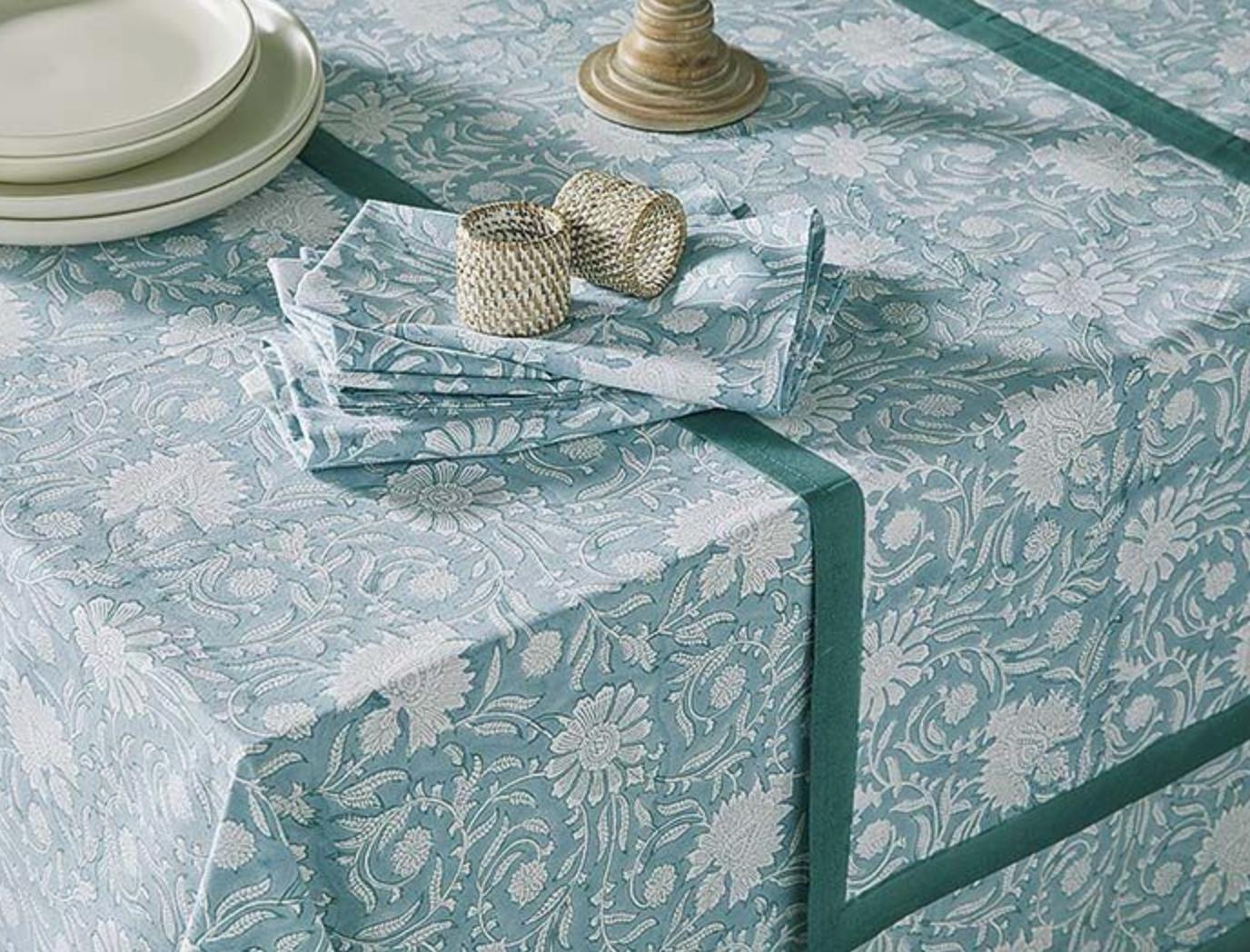 Elise handblock print runner aqua