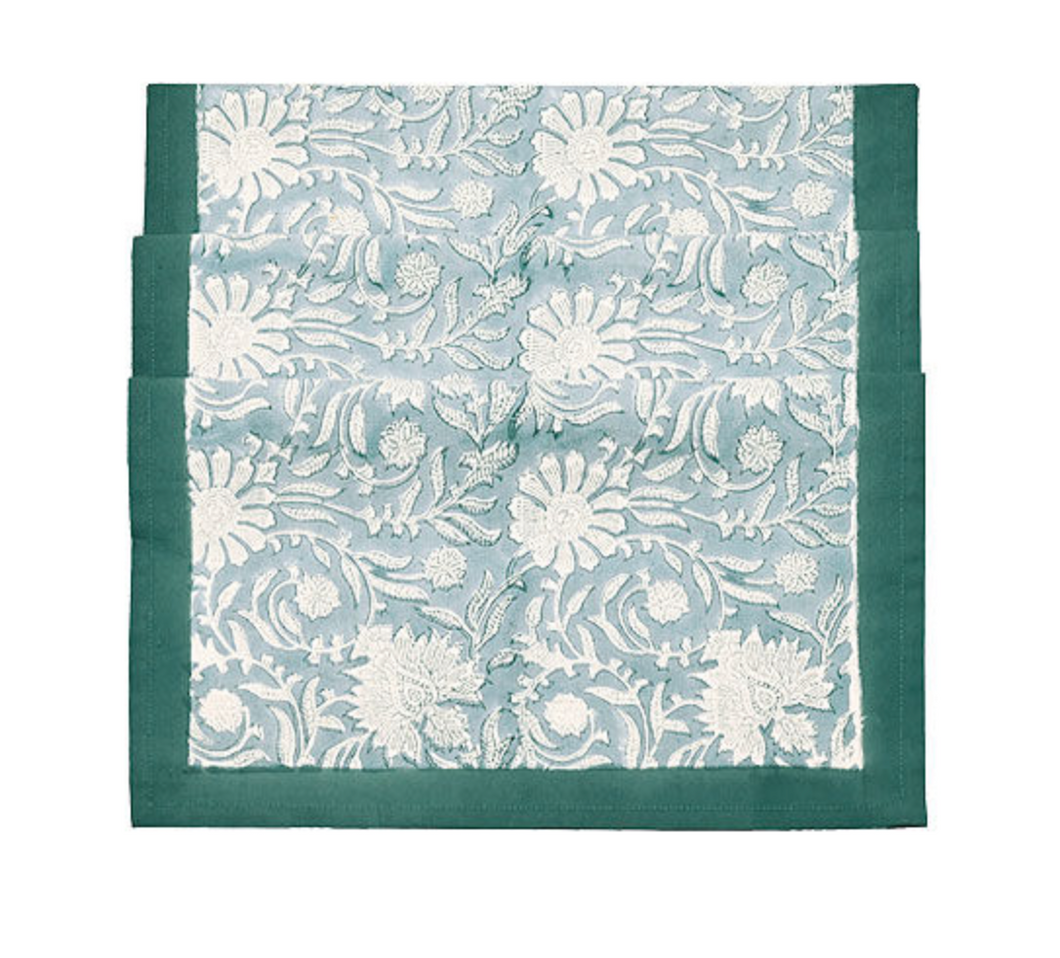 Elise handblock print runner aqua