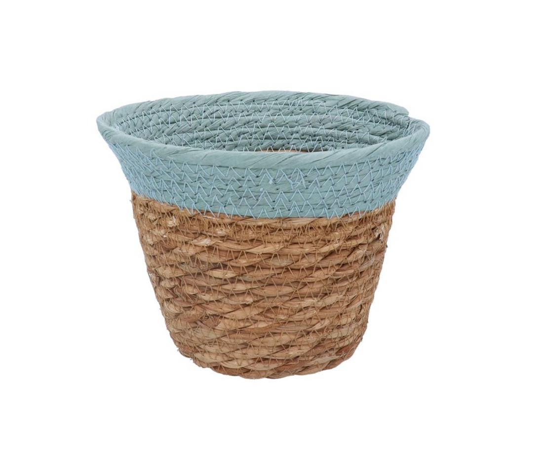 Woven Pot Cover Basket 18cm  - Coloured Trim