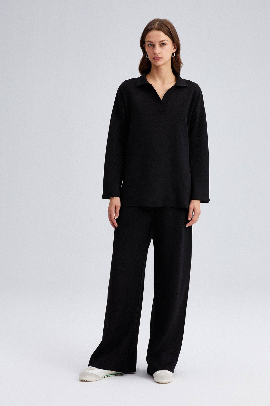 KNIT COLLAR TUNIC AND TROUSER SET
