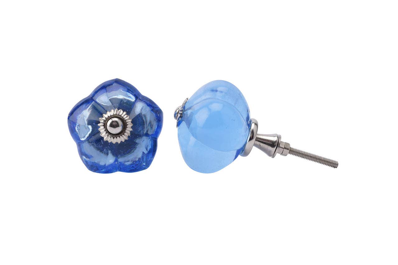 Glass Melon Drawer Pull - Blue