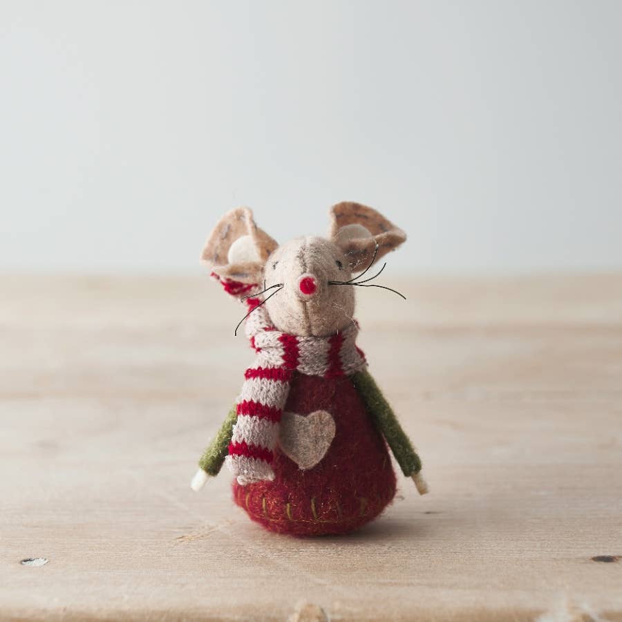 Red and Beige Fabric Mouse, 8cm