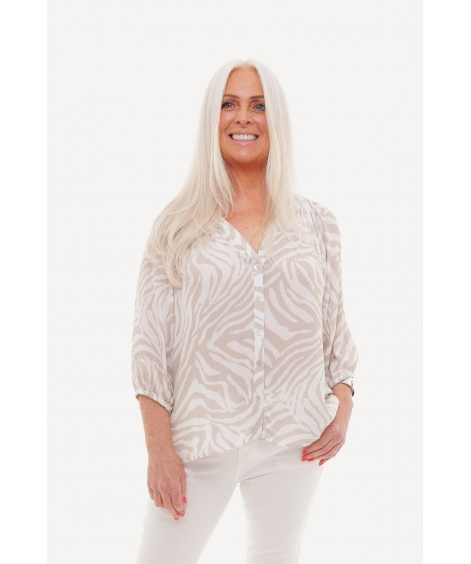 Crepe Zebra Print Raglan Sleeve Blouse