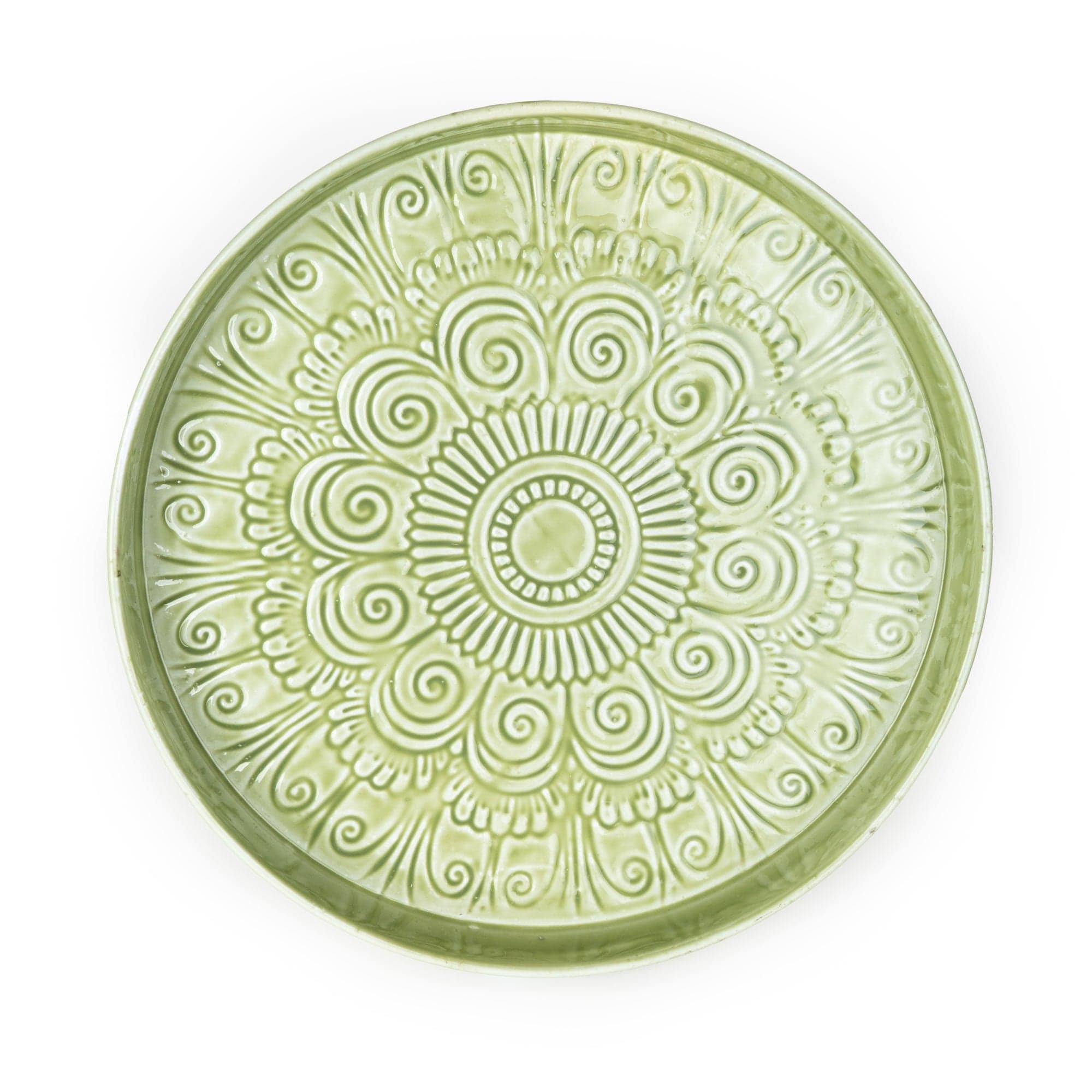 Round Metal Embossed Enamel tray - Green - 32cm