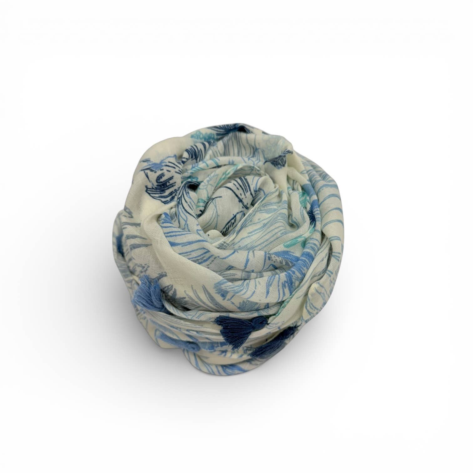 Tropical Leaf & Floral Print Tassel Scarf