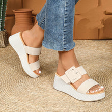 Load image into Gallery viewer, WOMENS SPARKLY LOW PLATFORM BUCKLE DETAIL WEDGE SANDALS
