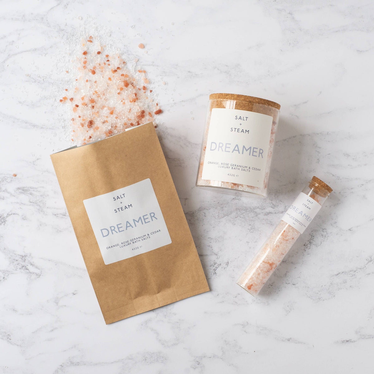 SALT + STEAM Dreamer Bath Salts – Orange, Rose Geranium & Cedar