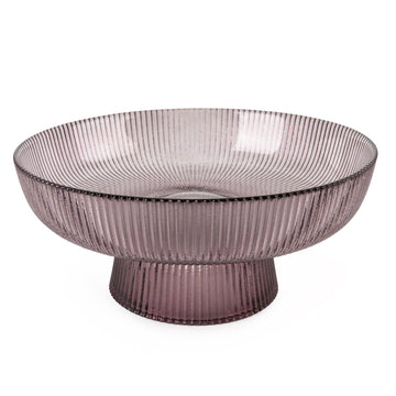 20cm Ridged Glass Pedestal Bowl - Plum