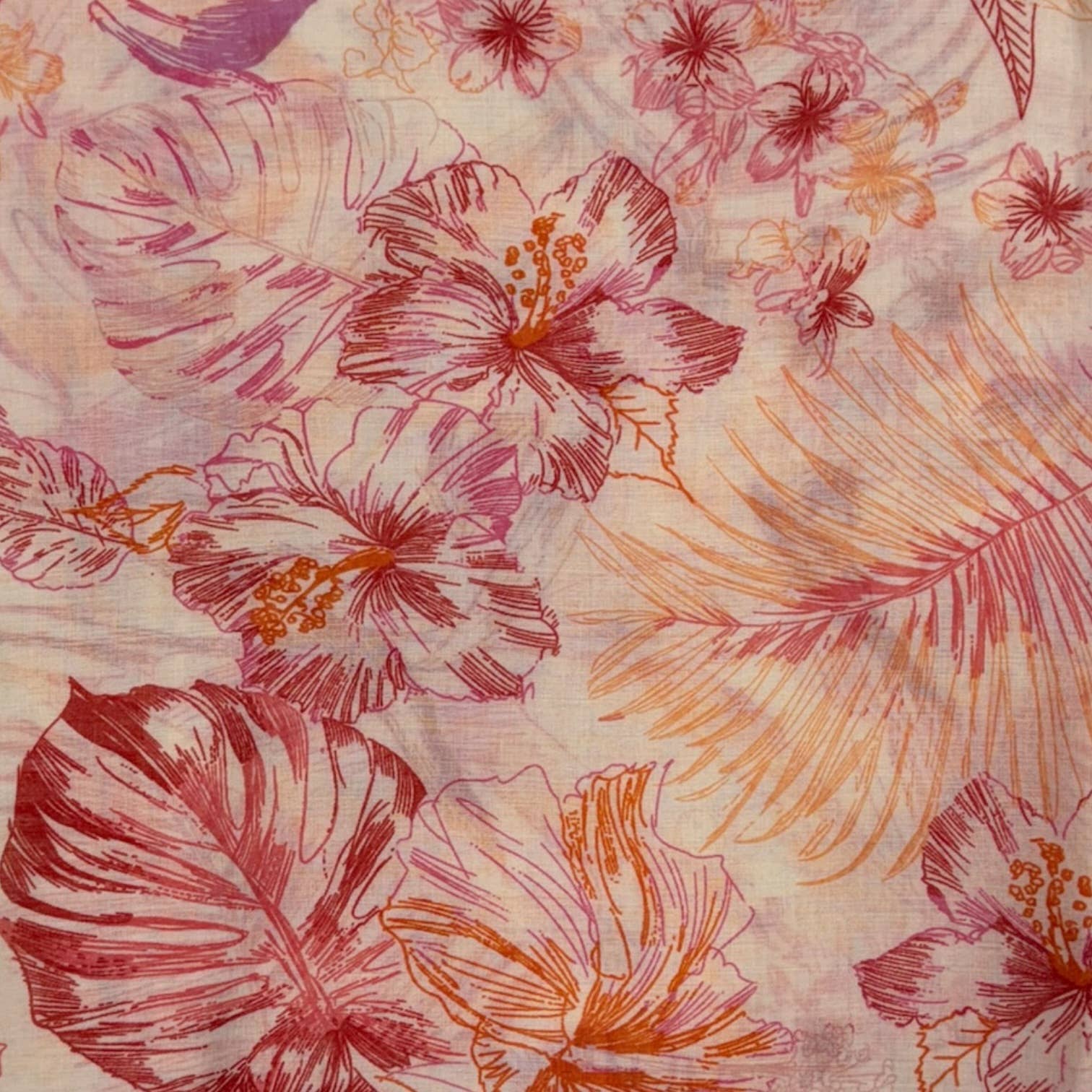 Tropical Leaf & Floral Print Tassel Scarf