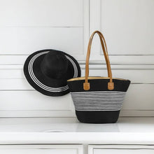 Load image into Gallery viewer, Medium Size Striped Paper Straw Basket Bag+ Hat Set-CLS-4
