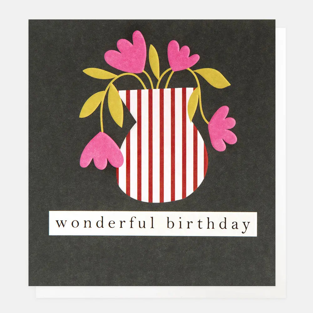 Wonderful Birthday Stripe Vase Of Flowers On Charcoal