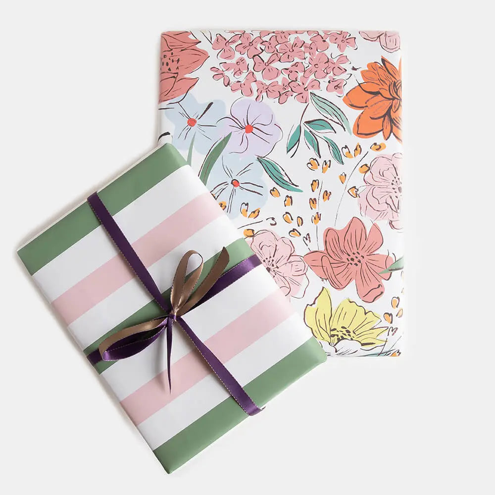 Pastel Sketch Floral & Stripe Double Sided Wrap