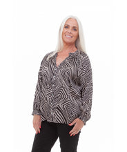 Load image into Gallery viewer, Mono Geo Satin Shirring Blouse
