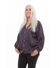 Load image into Gallery viewer, Mono Geo Satin Shirring Blouse
