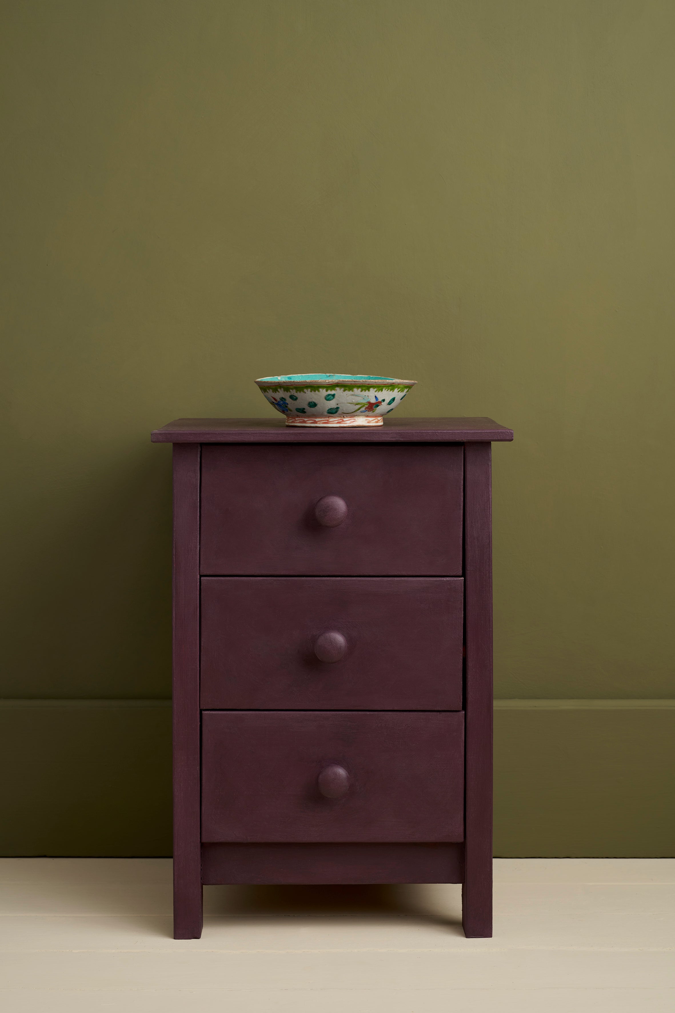 Simple nightstand painted in Annie Sloan Tyrian Plum Chalk Paint