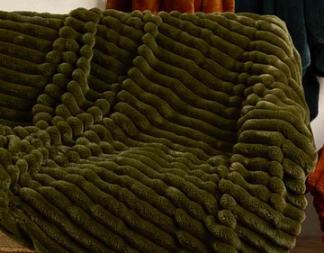 Ribbed faux fur throw olive