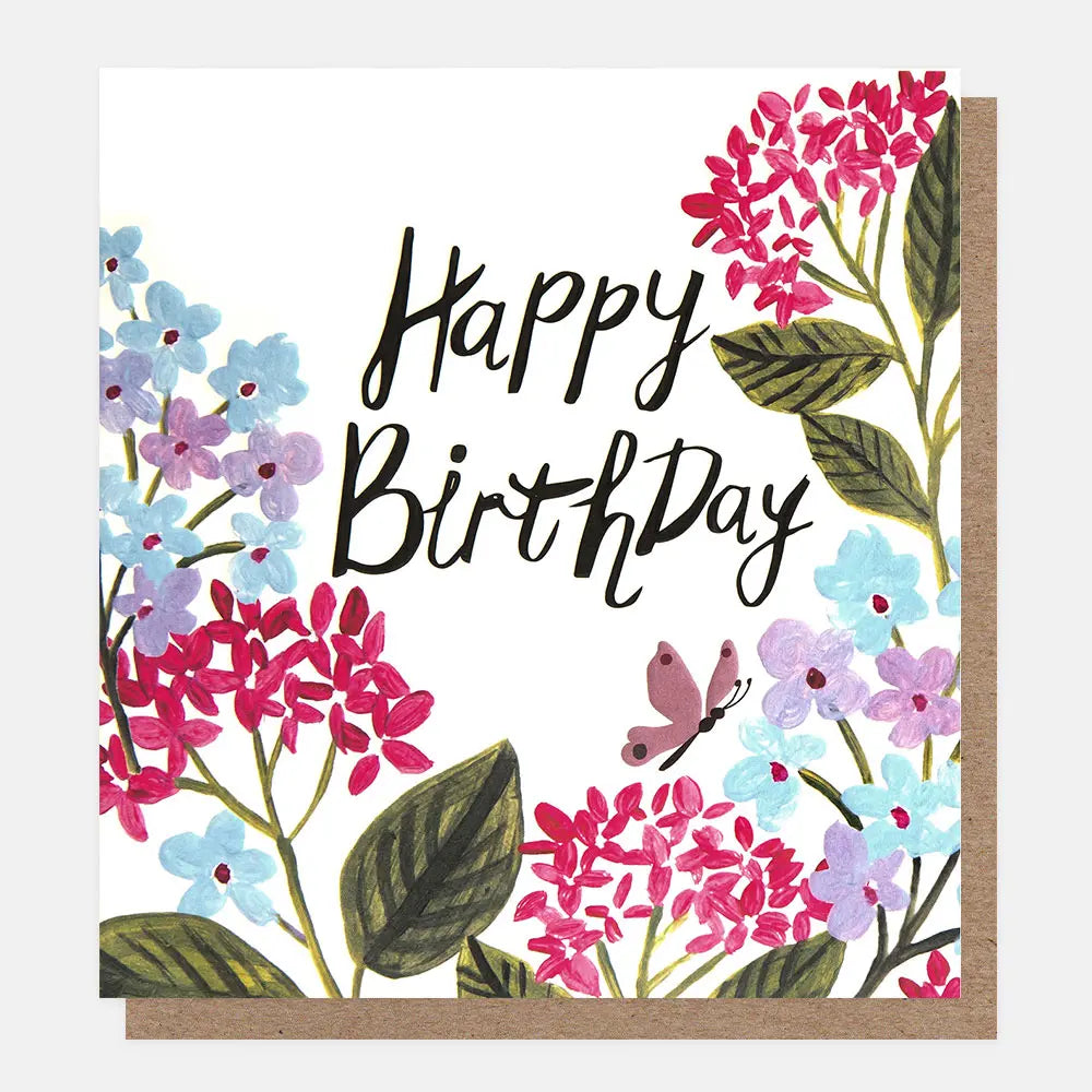 Happy Birthday Purple And Blue Floral With Butterfly