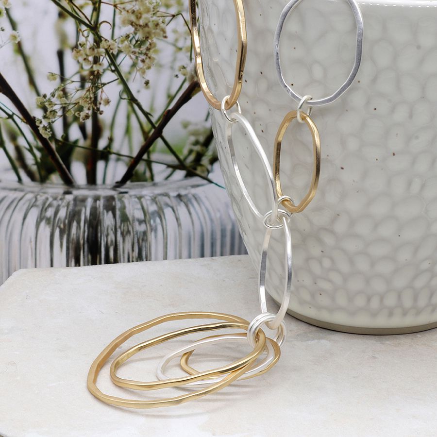 Mixed metallic irregular hoops necklace