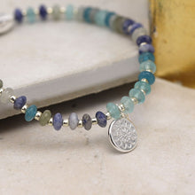 Load image into Gallery viewer, Blue mix bead bracelet with with silver plated pebble
