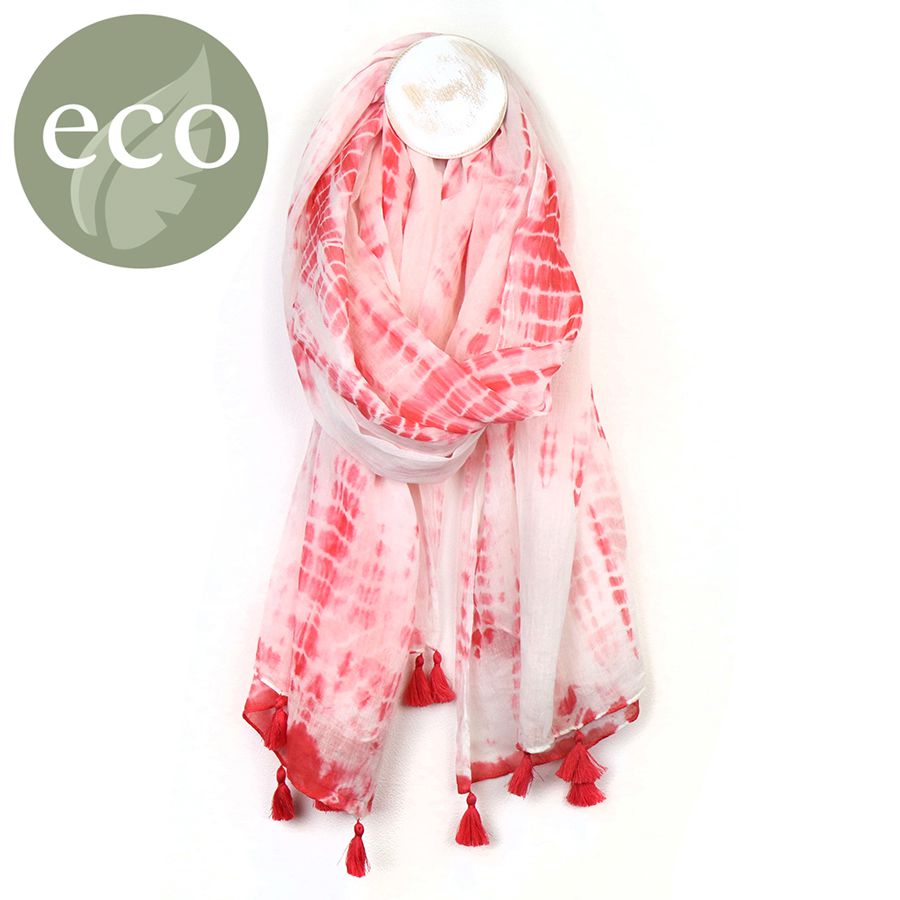 Cotton tie-dye stripe scarf with tassels