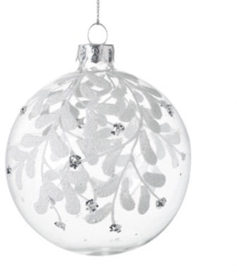 Glass Bauble With White Leaves