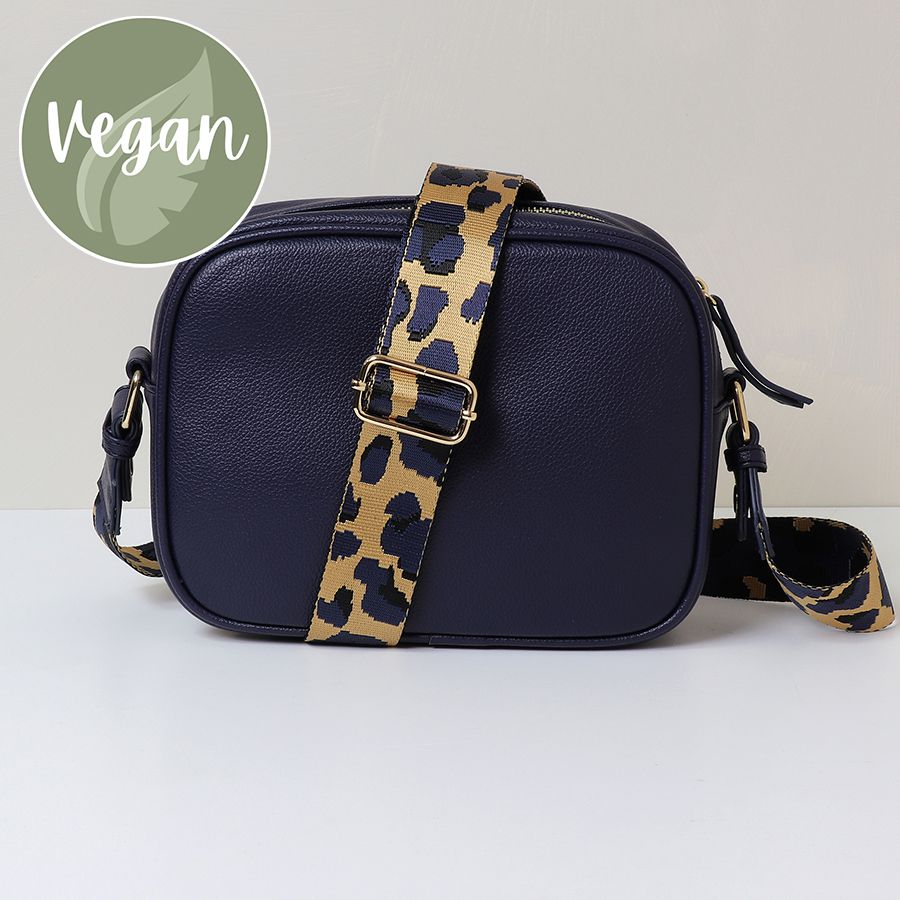 Vegan Leather camera bag with print strap