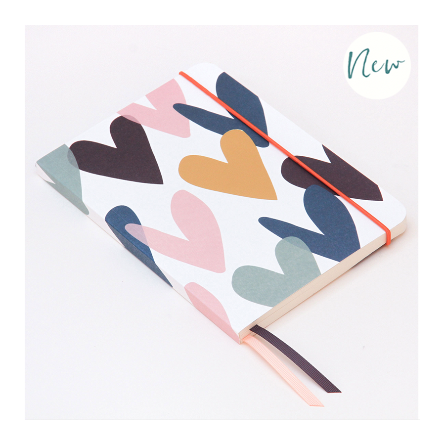 Teal Falling Hearts A5 Notebook
