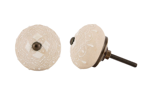 Cream Hand Painted Diamond Detail Drawer Knob