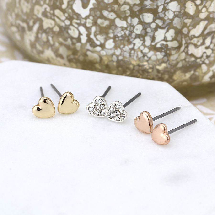 Triple heart earring set