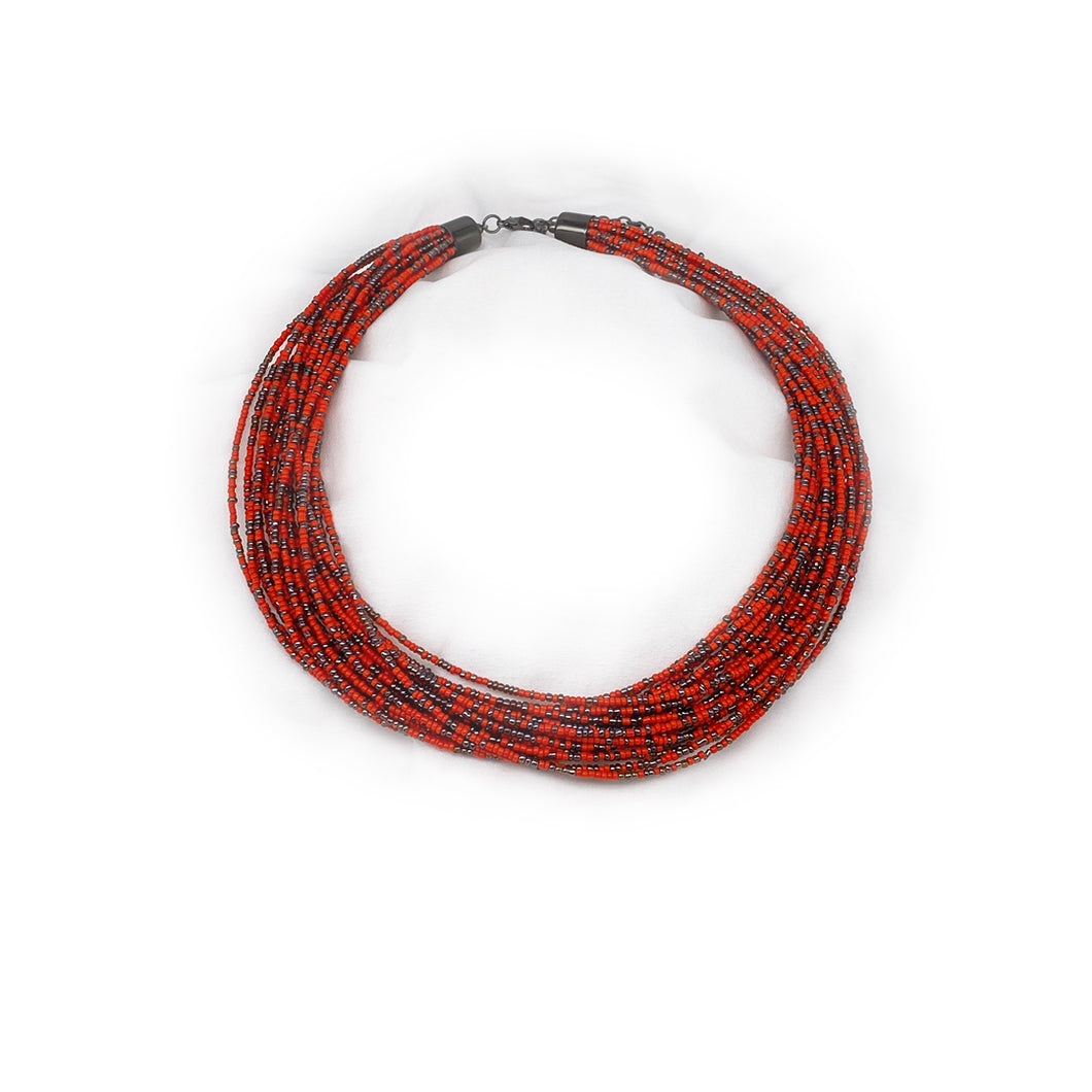 Multi Strand Beaded Necklace - Red