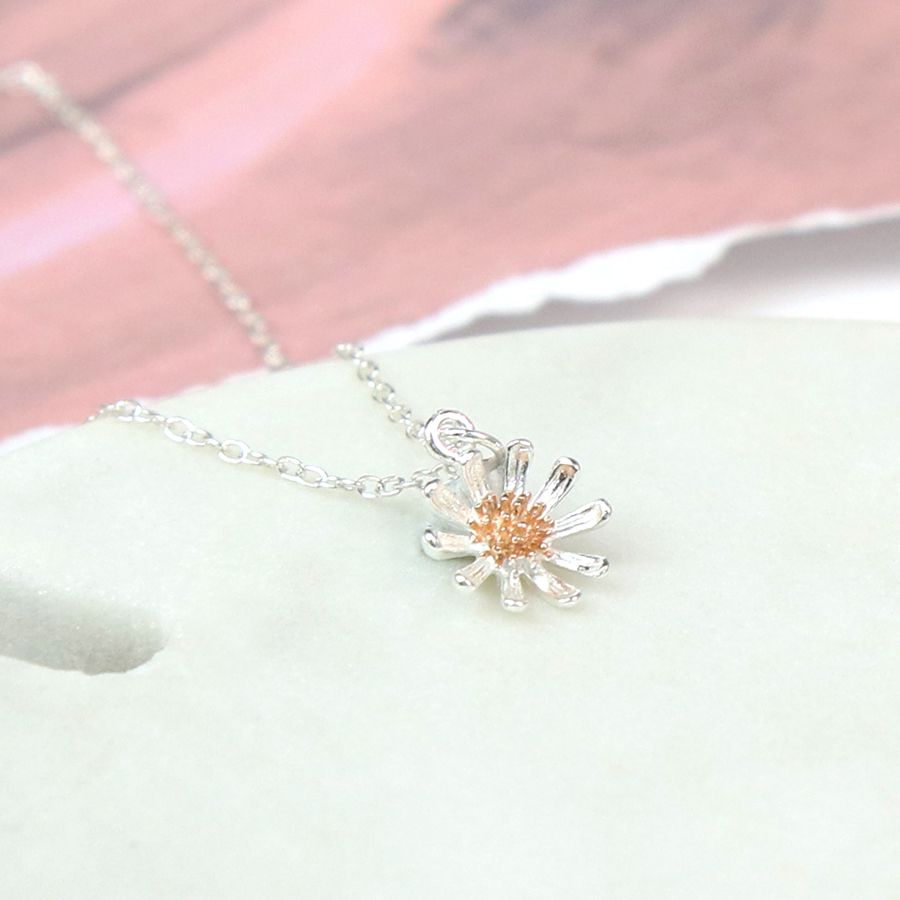 Sterling Silver And Rose Gold Daisy Necklace