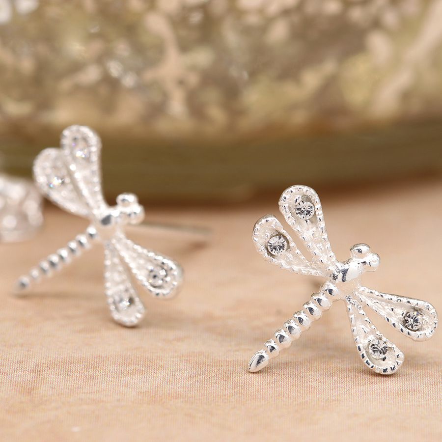 Sterling silver crystal dragonfly earrings
