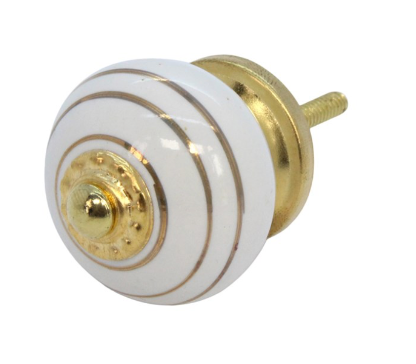 Door Knob Ceramic w Gold Stripes