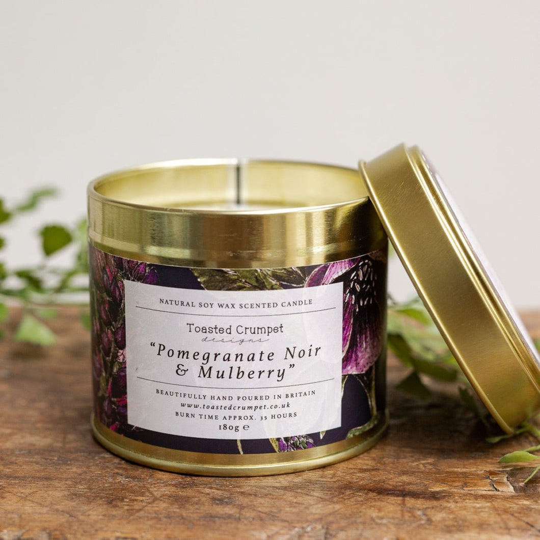 Pomegranate Noir & Mulberry Candle in Matt Gold Tin