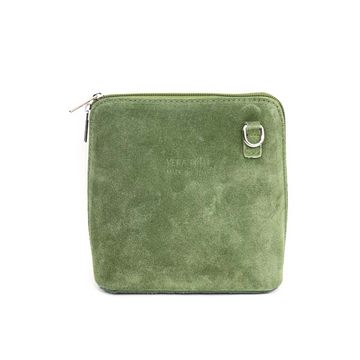 Vera Pelle Suede crossbody bag in olive green