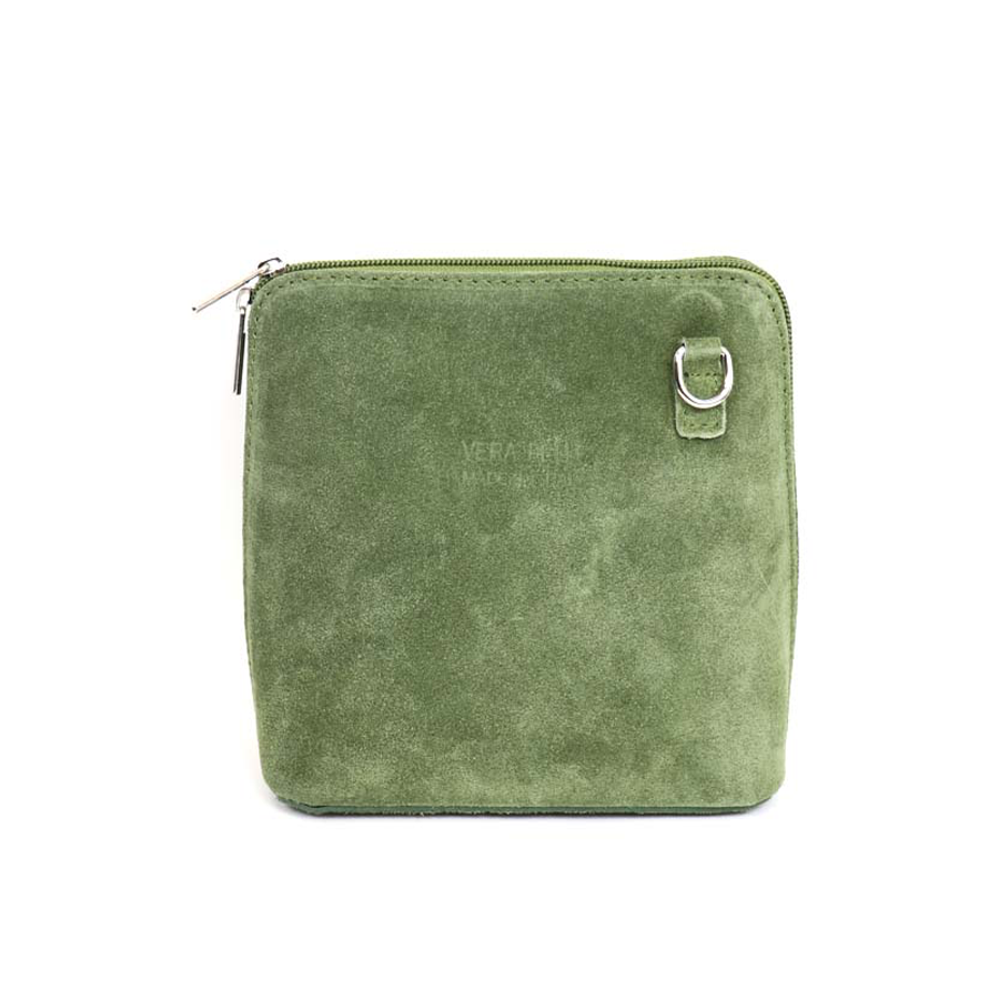 Vera Pelle Suede crossbody bag in olive green