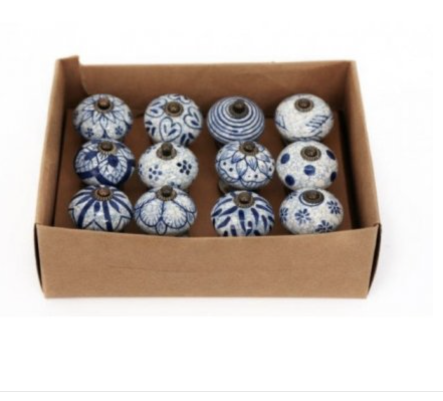 Rustic Blue and White Ceramic Door Knobs - Little Gems Interiors