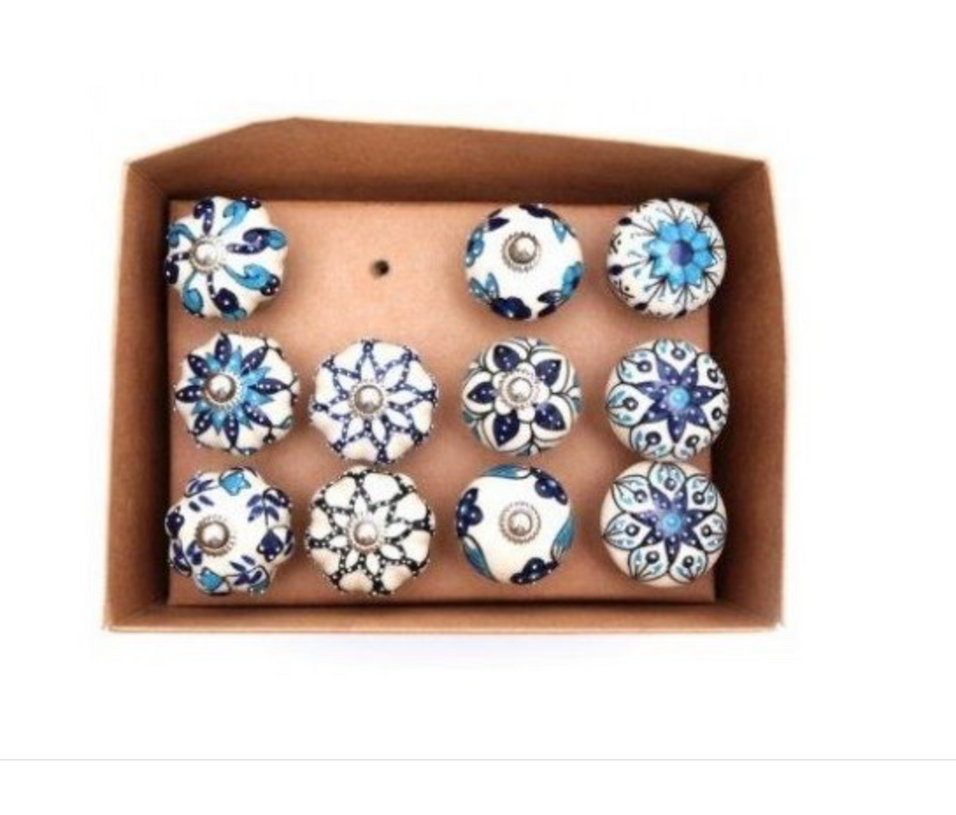 Blue Patterned Door Knobs - Little Gems Interiors