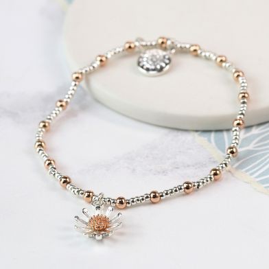 Silver plated and rose gold daisy bracelet - Little Gems Interiors